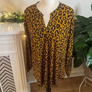 Cato Black and Tan Leopard Print Blouse NWOT